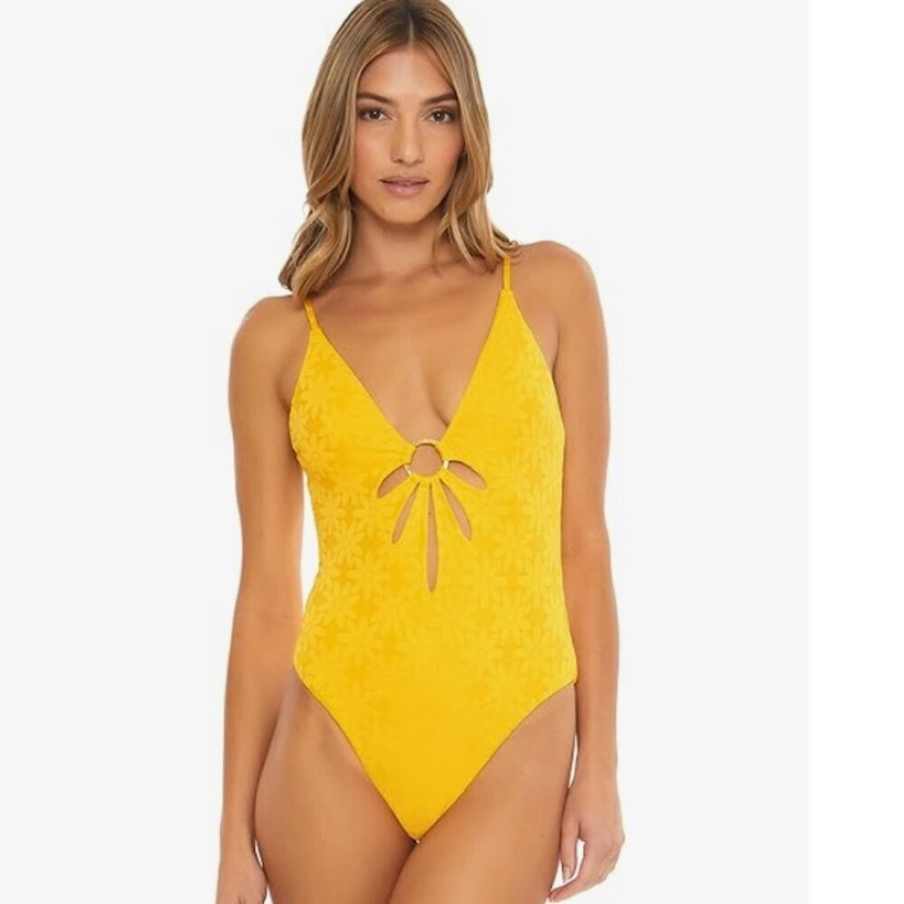 NWT Trina Turk Women's Standard Joplin Petal Cut One Piece Swimsuit Yellow